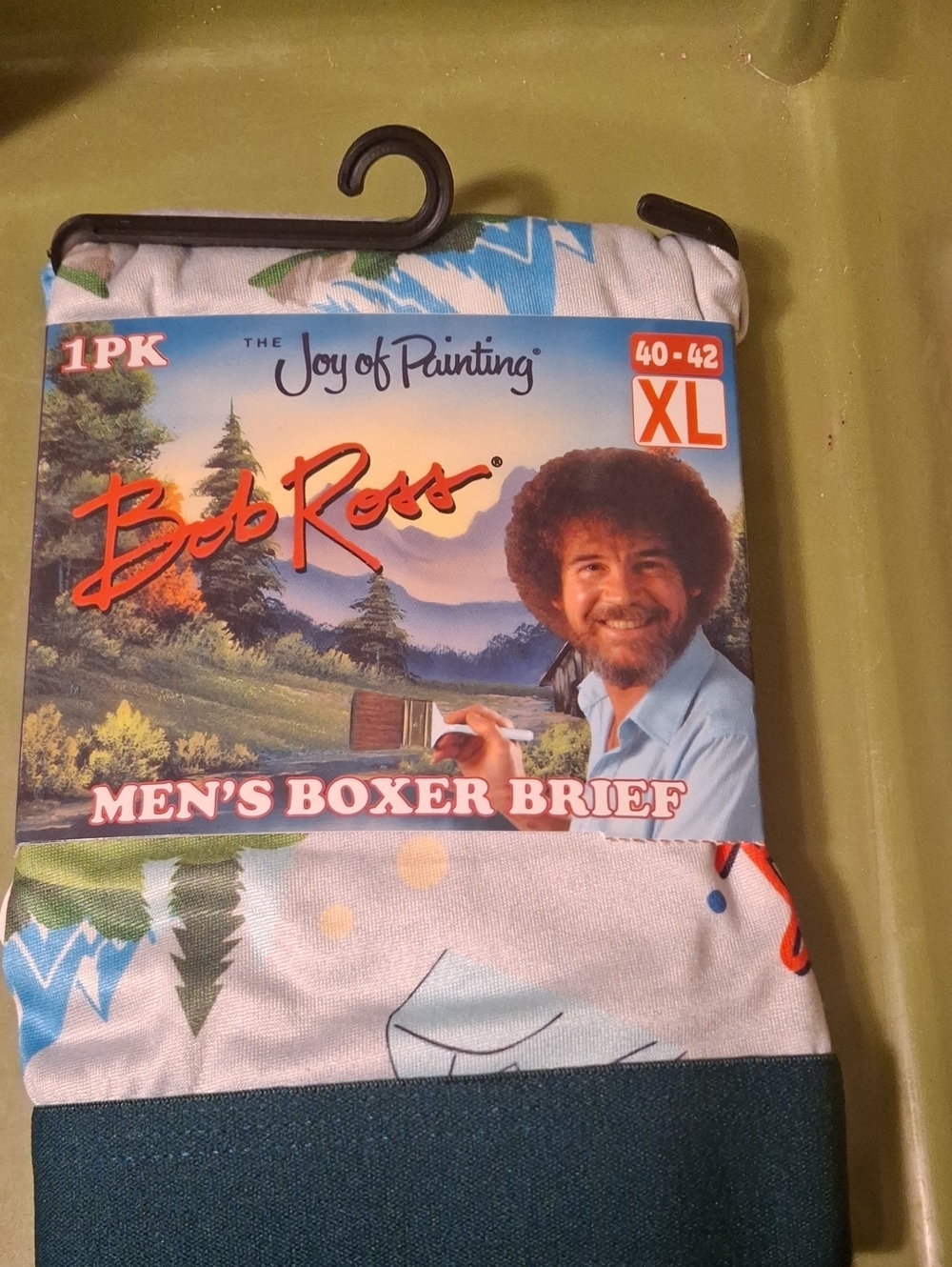 Bob Ross Joy Of Painting Men’s Boxer Briefs in White & Green  XL